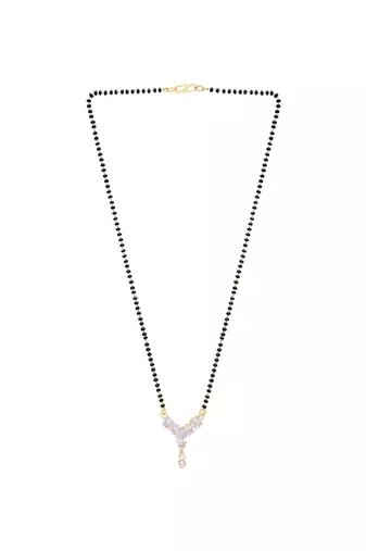 single line cz diamond pendant with black bead chain mangalsutra 