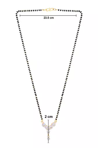 single line cz diamond pendant with black bead chain mangalsutra 