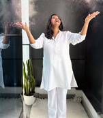 White plain cotton blend kurta