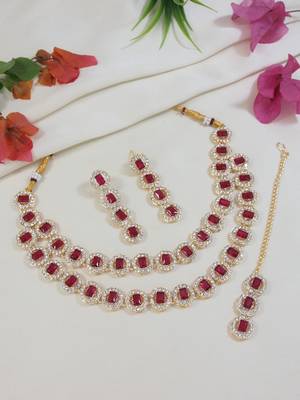 stylish design crystal diamond multi layer necklace jewellery set  1