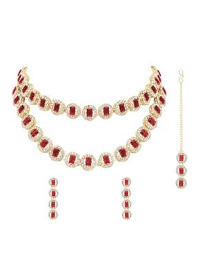 stylish design crystal diamond multi layer necklace jewellery set  2