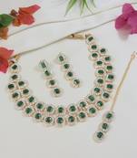 stylish design crystal diamond multi layer necklace with earrings & maang tikka jewellery set 