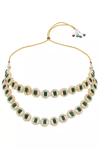stylish design crystal diamond multi layer necklace with earrings & maang tikka jewellery set 