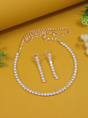 rose gold plated cubic zirconia american diamond necklace with earrings jewellery set  1