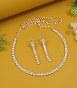 rose gold plated cubic zirconia american diamond necklace with earrings jewellery set