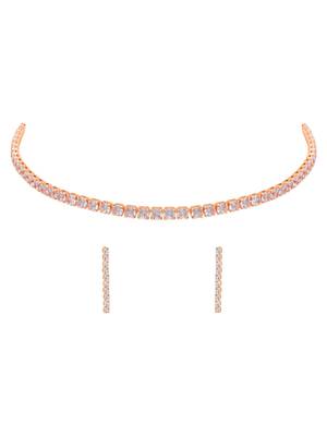 rose gold plated cubic zirconia american diamond necklace with earrings jewellery set  2