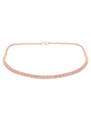 rose gold plated cubic zirconia american diamond necklace with earrings jewellery set  3