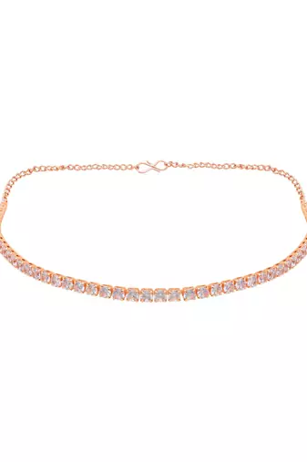 rose gold plated cubic zirconia american diamond necklace with earrings jewellery set 
