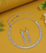 silver plated cubic zirconia american diamond necklace & earrings jewellery set 