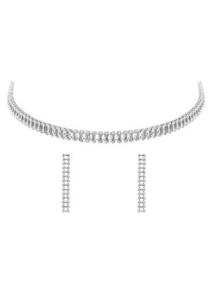 silver plated cubic zirconia american diamond necklace & earrings jewellery set  2