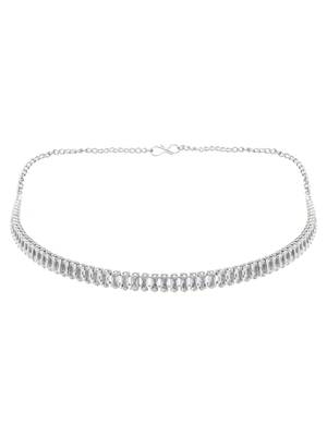 silver plated cubic zirconia american diamond necklace & earrings jewellery set  3