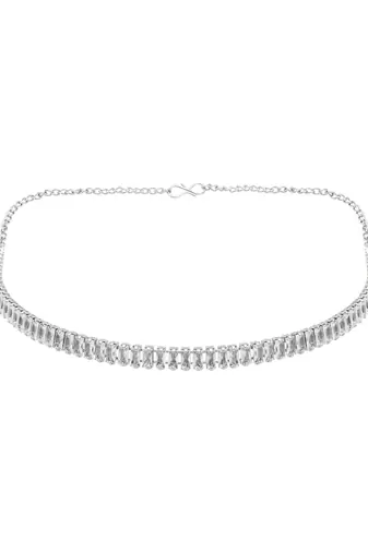 silver plated cubic zirconia american diamond necklace & earrings jewellery set 