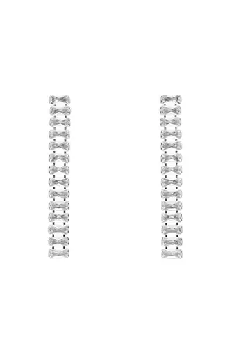 silver plated cubic zirconia american diamond necklace & earrings jewellery set 