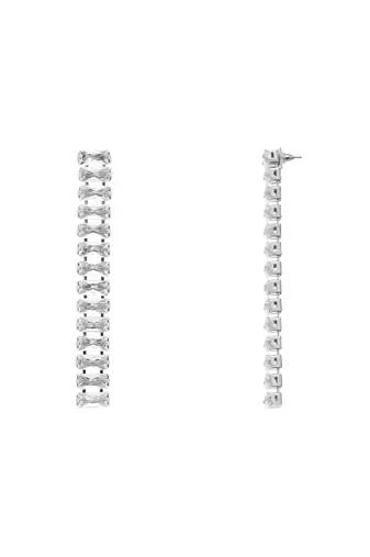 silver plated cubic zirconia american diamond necklace & earrings jewellery set 