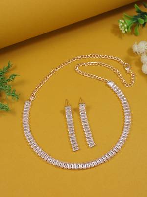 rose gold plated cubic zirconia american diamond necklace jewellery set  1