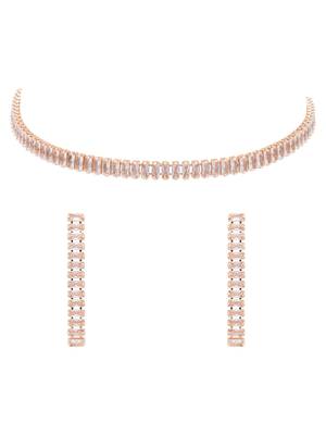 rose gold plated cubic zirconia american diamond necklace jewellery set  2