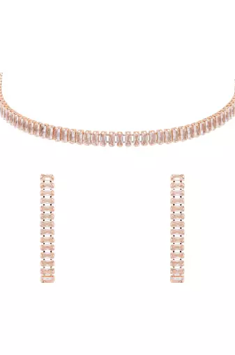 rose gold plated cubic zirconia american diamond necklace jewellery set 