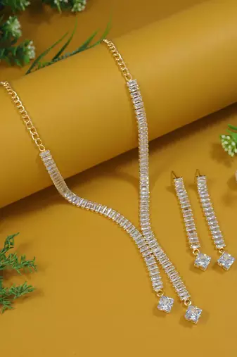 cubic zirconia american diamond necklace jewellery set for women