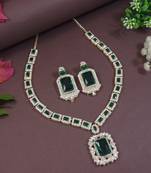 gold plated stylish design crystal diamond necklace & earrings jewellery set for women 