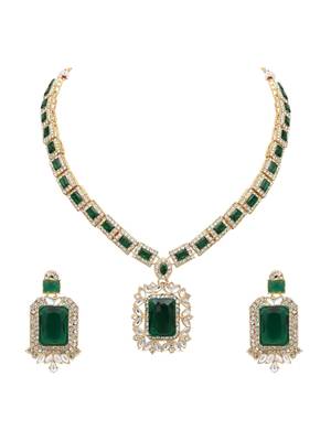 gold plated stylish design crystal diamond necklace & earrings jewellery set for women  2
