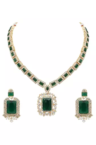 gold plated stylish design crystal diamond necklace & earrings jewellery set for women 