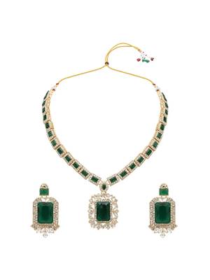 gold plated stylish design crystal diamond necklace & earrings jewellery set for women  3