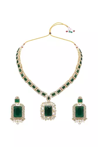 gold plated stylish design crystal diamond necklace & earrings jewellery set for women 