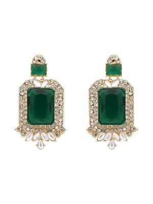 gold plated stylish design crystal diamond necklace & earrings jewellery set for women  4