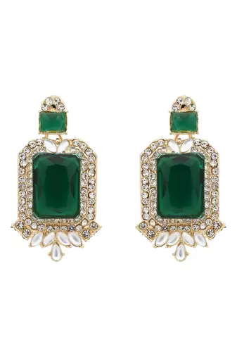 gold plated stylish design crystal diamond necklace & earrings jewellery set for women 