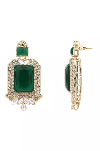 gold plated stylish design crystal diamond necklace & earrings jewellery set for women 