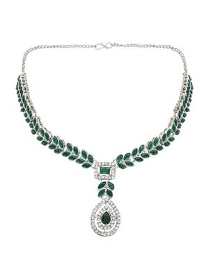 silver plated stylish design crystal diamond necklace jewellery set for women  3