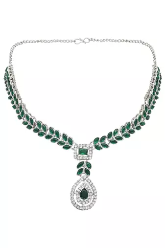 silver plated stylish design crystal diamond necklace jewellery set for women 