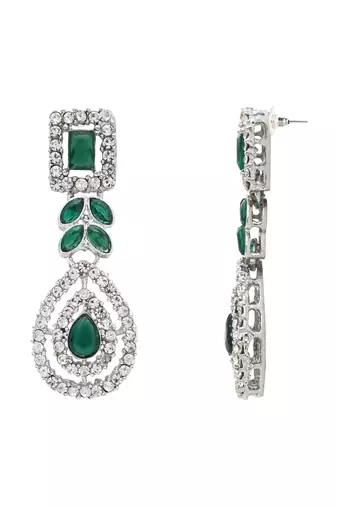 silver plated stylish design crystal diamond necklace jewellery set for women 