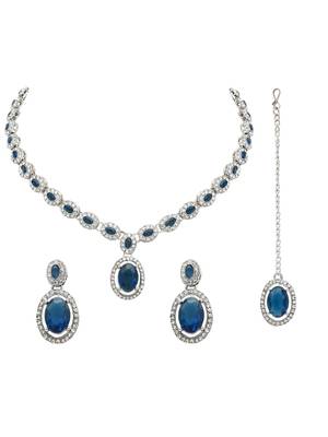 silver plated stylish design crystal diamond necklace jewellery set  2