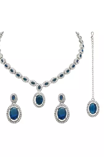 silver plated stylish design crystal diamond necklace jewellery set 