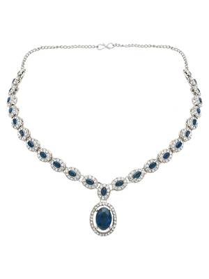 silver plated stylish design crystal diamond necklace jewellery set  3