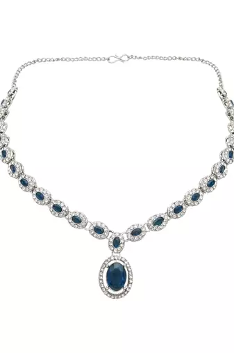 silver plated stylish design crystal diamond necklace jewellery set 