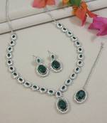 silver plated stylish design crystal diamond necklace jewellery set 