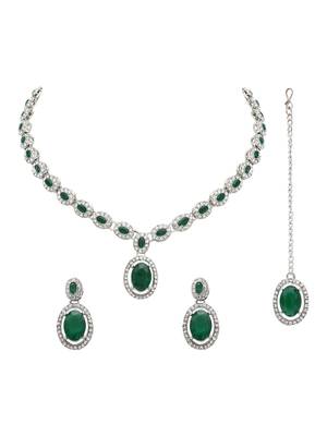 silver plated stylish design crystal diamond necklace jewellery set  2