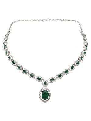 silver plated stylish design crystal diamond necklace jewellery set  3