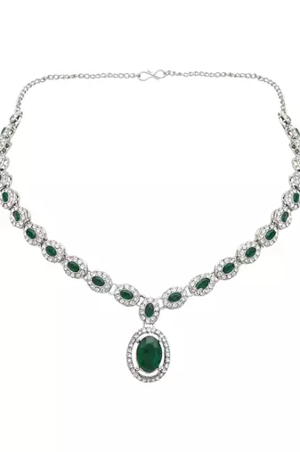 silver plated stylish design crystal diamond necklace jewellery set 