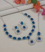 silver plated stylish design crystal diamond necklace & earrings jewellery set 