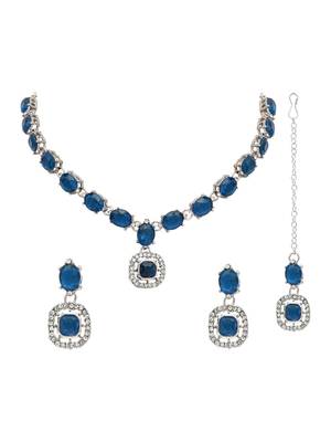 silver plated stylish design crystal diamond necklace & earrings jewellery set  2