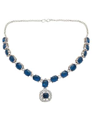silver plated stylish design crystal diamond necklace & earrings jewellery set  3