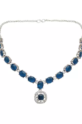 silver plated stylish design crystal diamond necklace & earrings jewellery set 