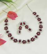 silver plated stylish design crystal diamond necklace & earrings jewellery set 