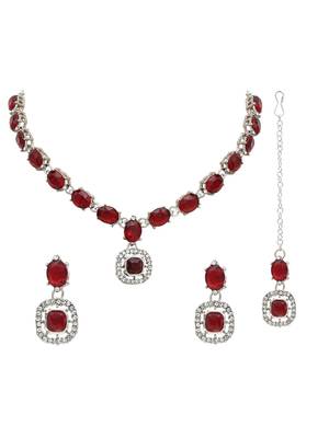silver plated stylish design crystal diamond necklace & earrings jewellery set  2