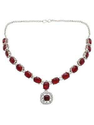 silver plated stylish design crystal diamond necklace & earrings jewellery set  3
