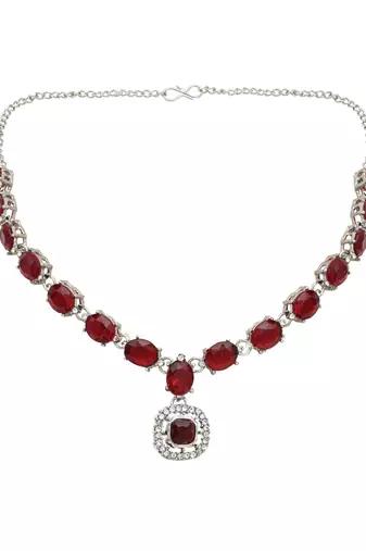 silver plated stylish design crystal diamond necklace & earrings jewellery set 
