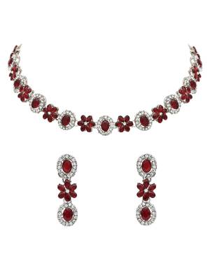 silver plated stylish design crystal diamond necklace & earrings jewellery set  2